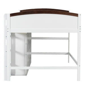 English Elm Twin Loft Bed with Wardrobe Cabinet Led Lighting and Pine Frame for Kids Rooms White N7090002236K