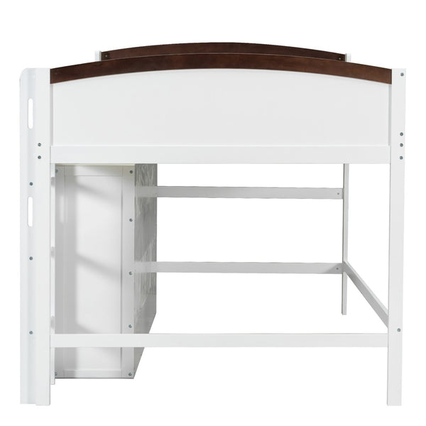 English Elm Twin Loft Bed with Wardrobe Cabinet Led Lighting and Pine Frame for Kids Rooms White N7090002236K