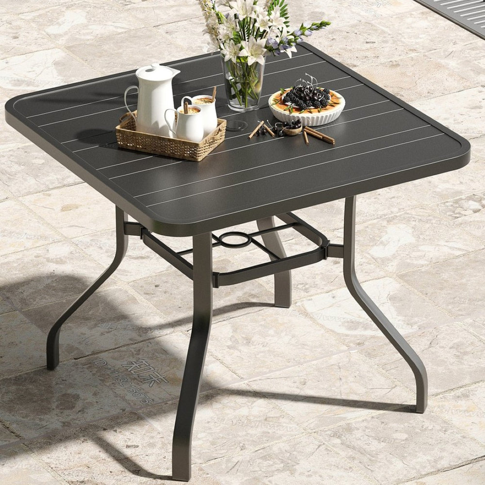English Elm Patio Square Steel Dining Table Slatted Top Umbrella Ready Seats Four Outdoor T3623P434177