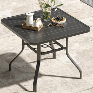 English Elm Patio Square Steel Dining Table Slatted Top Umbrella Ready Seats Four Outdoor T3623P434177