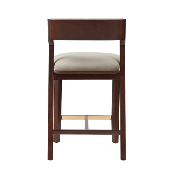 English Elm Patricia Velvet Upholstered Counter Stool with Beech Frame, Gold Footrest Plate, Commercial Grade Comfort Linen B365P398031