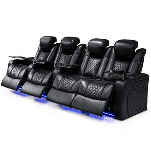English Elm 124.4"power Recliner Sectional Nappa Leather Home Theater Rgb Led Four Seat Sofa W3819S00095