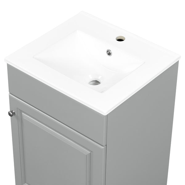 English Elm [video] 20 Inch Freestanding Bathroom Vanity with Ceramic Sink Soft Close Cabinet Gray N759P237946E