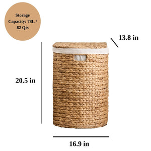 English Elm Judas Handwoven Water Hyacinth Oval Hamper Sustainable Natural Laundry Storage B093P429641