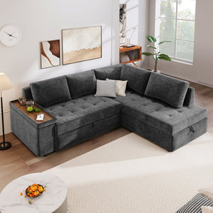 English Elm Mirod L Shaped Sleeper Sectional with Hidden Storage and Fold Out Bed for Apartments N760S0000030G
