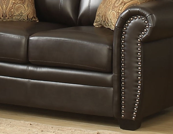 English Elm Tranditional Vintage Dark Brown Leather Sofa - 3-Seater With Curved Armrests & 2 Pillows For Comfort B347P408523-GIGA