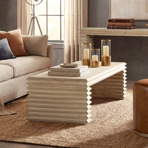 English Elm Veda Reclaimed Pine Geometric Waterfall Coffee Table Whitewashed Sculptural Living Room B2719P485503