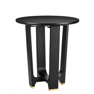 Blake Black Accent Table - Contemporary Mindi Wood with Brass Feet, Sleek Starburst Design, 22" Height