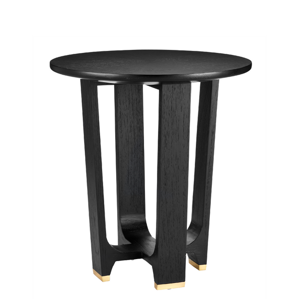 Blake Black Accent Table - Contemporary Mindi Wood with Brass Feet, Sleek Starburst Design, 22" Height