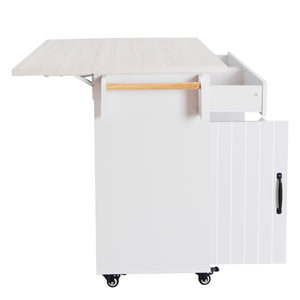 English Elm K&K Kitchen Island with Tilt-Out Trash Can, Drop Leaf Counter, Adjustable Shelf, Rolling Cart Ameican White Oak WF326381AAW