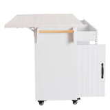 English Elm K&K Kitchen Island With Trash Can Storage Cabinet, Kitchen Cart With Drop Leaf, Spice Rack, Towel Rack and Drawer, Rolling Kitchen Island On Wheels With Adjustable Shelf, White