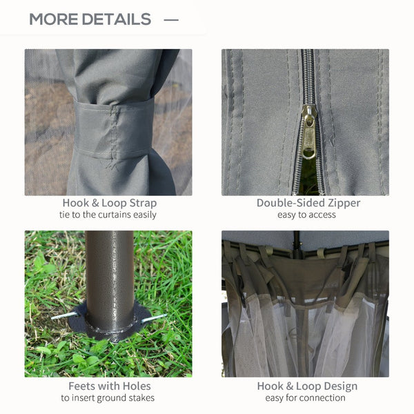 English Elm Outsunny 12' X 12' Round Outdoor Gazebo Canopy With Double Roof, Netting, Curtains & Steel Frame W2225P174236-GIGA