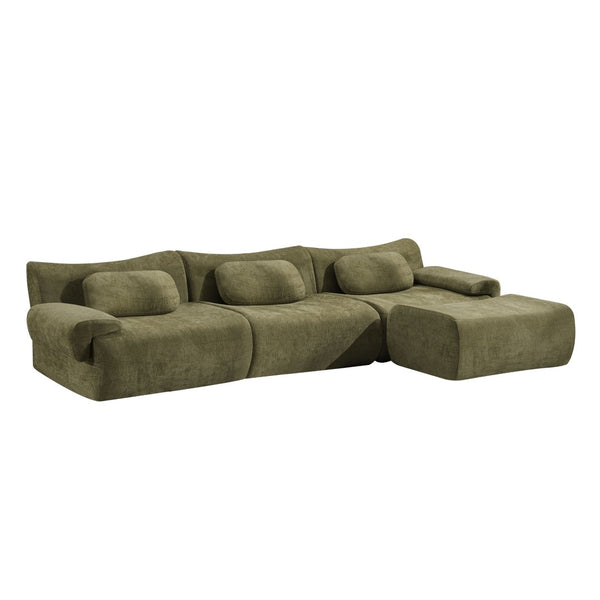 English Elm Modular Chenille Deep Seat Sectional Sofa with Bamboo Frame for Living Room Lounge Green W1829S00069