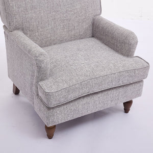 English Elm Vintage Linen Armchair with Rolled Arms and Turned Wood Legs — Plush Cushions, Sturdy Support, Timeless Accent for Living Spaces Coffee 29.84 L x 29.5 W x 18.42 H N701P326070N