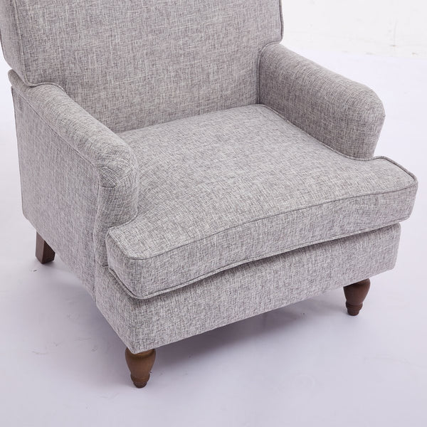 English Elm Vintage Linen Armchair with Rolled Arms and Turned Wood Legs — Plush Cushions, Sturdy Support, Timeless Accent for Living Spaces Coffee 29.84 L x 29.5 W x 18.42 H N701P326070N