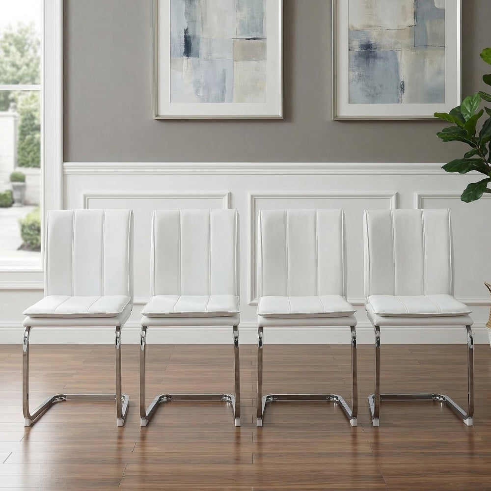 English Elm Modern Pu Leather Cantilever Dining Chairs Set of 4 with Steel Arc Frame for Kitchen White W5123P454222