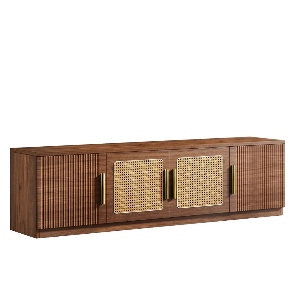 English Elm Entertainment Console with Six Open Shelves Gold Hardware Mdf Media Storage for Living Rooms T3971P463103