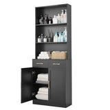 English Elm Bathroom Storage Cabinet, Cabinet With Two Doors and Drawers, Adjustable Shelf, Three-Layer Open Shelf, Mdf Board, Black