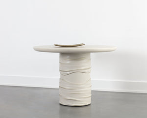 Sunpan Alanya Dining Table - Opulent Cream Concrete Design with Hand Painted Brass Accents for Elegance Round - 44W x 44D x 30H