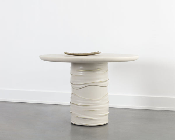 Sunpan Alanya Dining Table - Opulent Cream Concrete Design with Hand Painted Brass Accents for Elegance Round - 44W x 44D x 30H