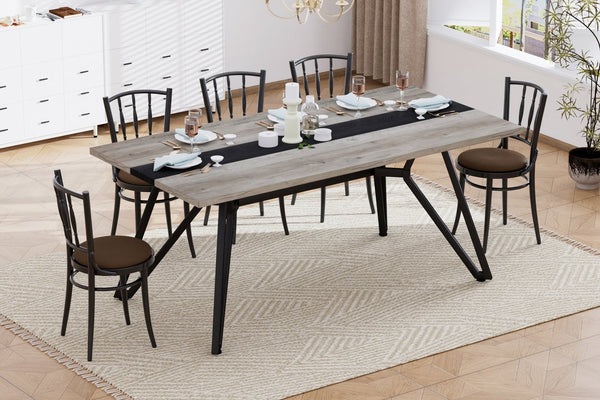 English Elm 70.9"Rectangular Modern Marble Grain Dining Table with Adjustable Steel Legs, Sturdy 330LB Load Capacity Gray W1668P278054