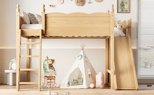 English Elm Full Loft Bed With Fun Slide, Storage Shelves, Solid Wood Design For Kids' Cozy Room Setup W1580S00247