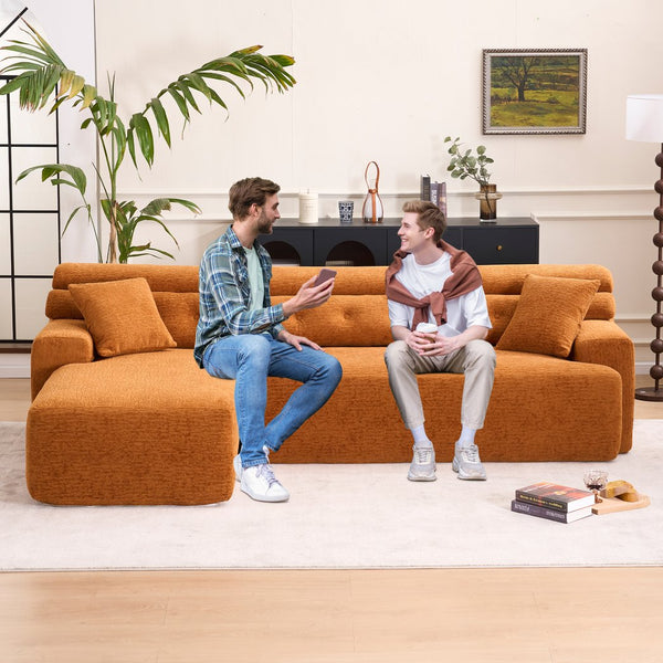 English Elm LY-029B Modern Convertible Chaise Sectional Sofa — Orange 3-Seater Modular L-Sofa, Plush Foam Comfort W2231S00026