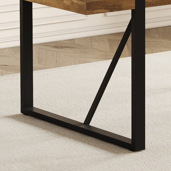 English Elm Rustic Industrial Wood Dining Table Seats Six with Powder Coated Black Metal Legs W1151P176379