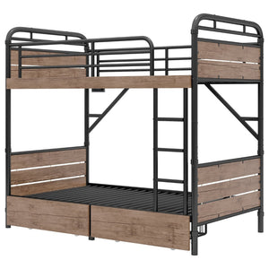 English Elm Twin Xl Metal Bunk Bed With Led Light & Charging Station, 2 Storage Drawers For Organized Living W2580S00048-GIGA