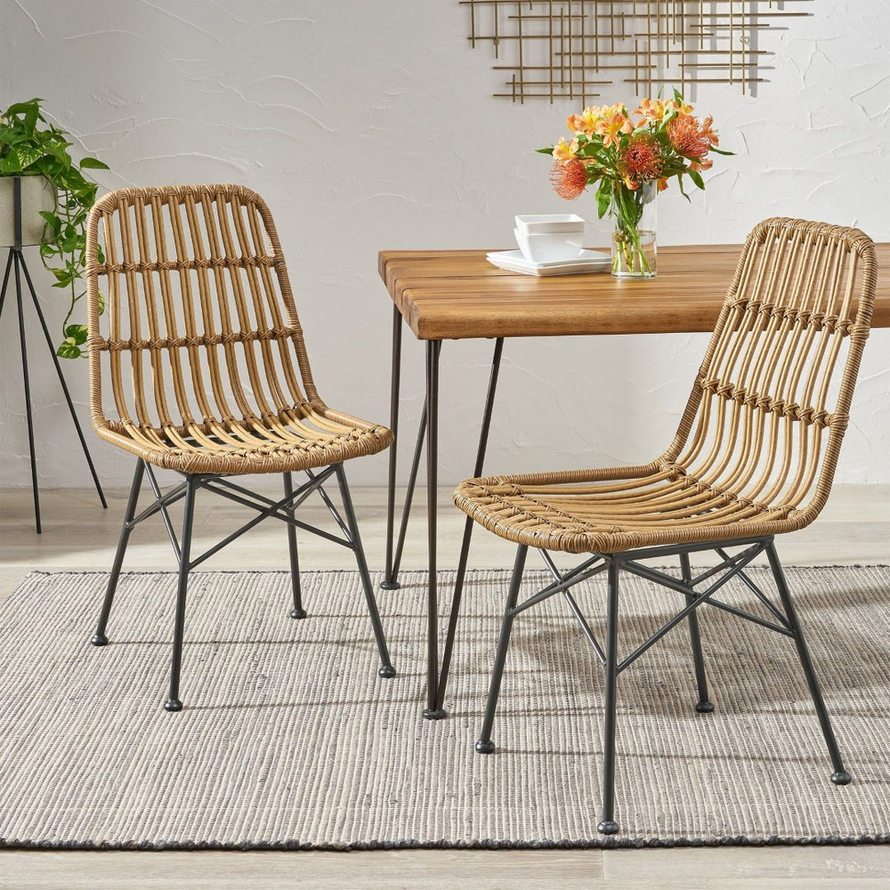 English Elm Sawtelle Outdoor Dining Chair Set Rattan Wrapped Metal Frame Patio Seating 65487.00LBRN