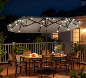English Elm Outdoor Double Canopy Patio Umbrella with Solar Led Lights and Tilt Function T3971P427146