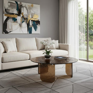 35 Inch Round Bronze Glass Top Coffee Table for Stylish Modern Living Room Decor
