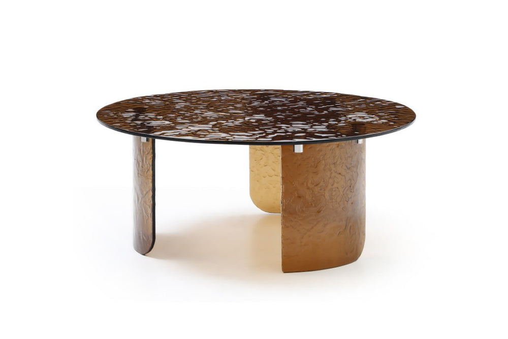 HomeRoots 35 Inch Round Bronze Glass Top Coffee Table for Stylish Modern Living Room Decor 722055