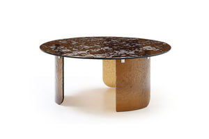 HomeRoots 35 Inch Round Bronze Glass Top Coffee Table for Stylish Modern Living Room Decor 722055