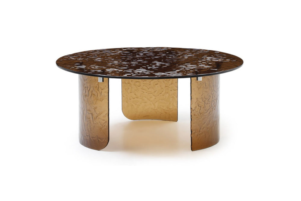 HomeRoots 35 Inch Round Bronze Glass Top Coffee Table for Stylish Modern Living Room Decor 722055