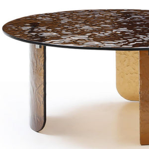 35 Inch Round Bronze Glass Top Coffee Table for Stylish Modern Living Room Decor