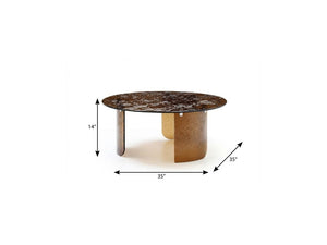 35 Inch Round Bronze Glass Top Coffee Table for Stylish Modern Living Room Decor