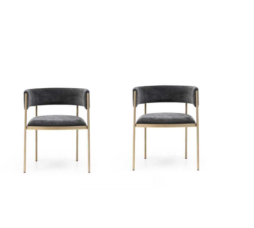 HomeRoots Set of Two Glam Upholstered Arm Chairs with Open Back Metal Frame for Dining 722056