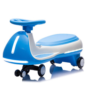 English Elm 12v Kids Ride on Wiggle Car with Dual Motors Led Wheels Bluetooth and Triangular Frame Blue W1578P390194