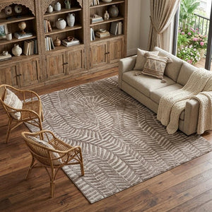 Safari Inspired Animal Print Polyester Area Rug in Neutral Taupe Tones for Living Room Decor