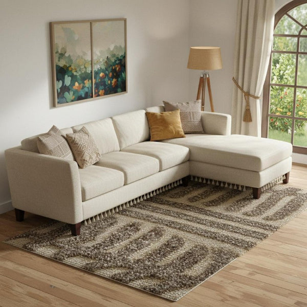 Safari Inspired Animal Print Polyester Area Rug in Neutral Taupe Tones for Living Room Decor
