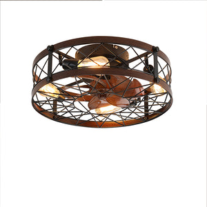 English Elm Caged 20" Flush Mount Ceiling Fan with Light, Matte Black Farmhouse Cage, 7-Blade Remote, Reversible W2312P374759