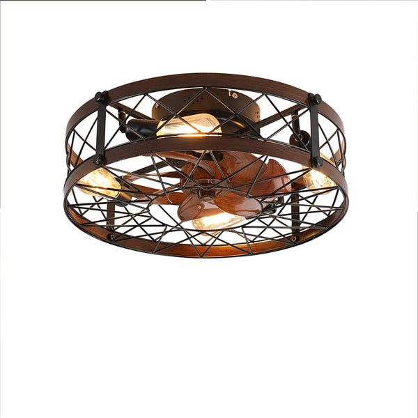 English Elm Caged 20" Flush Mount Ceiling Fan with Light, Matte Black Farmhouse Cage, 7-Blade Remote, Reversible W2312P374759