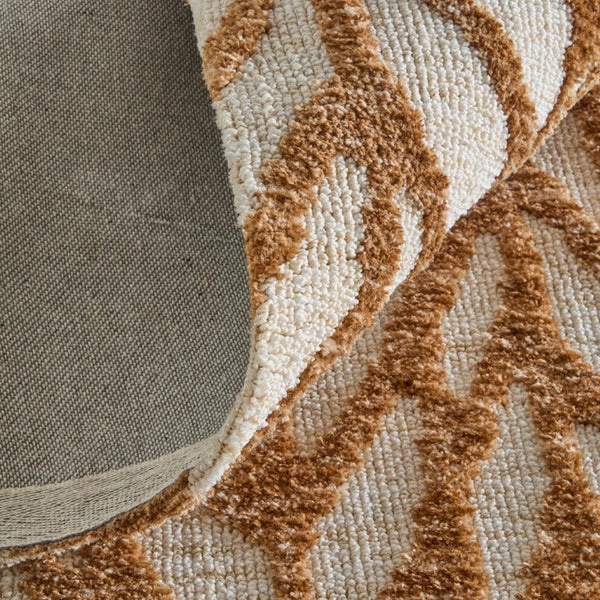 Chevron Area Rug Brown Tan Polyester Weave Stain Resistant for Living Room or Bedroom