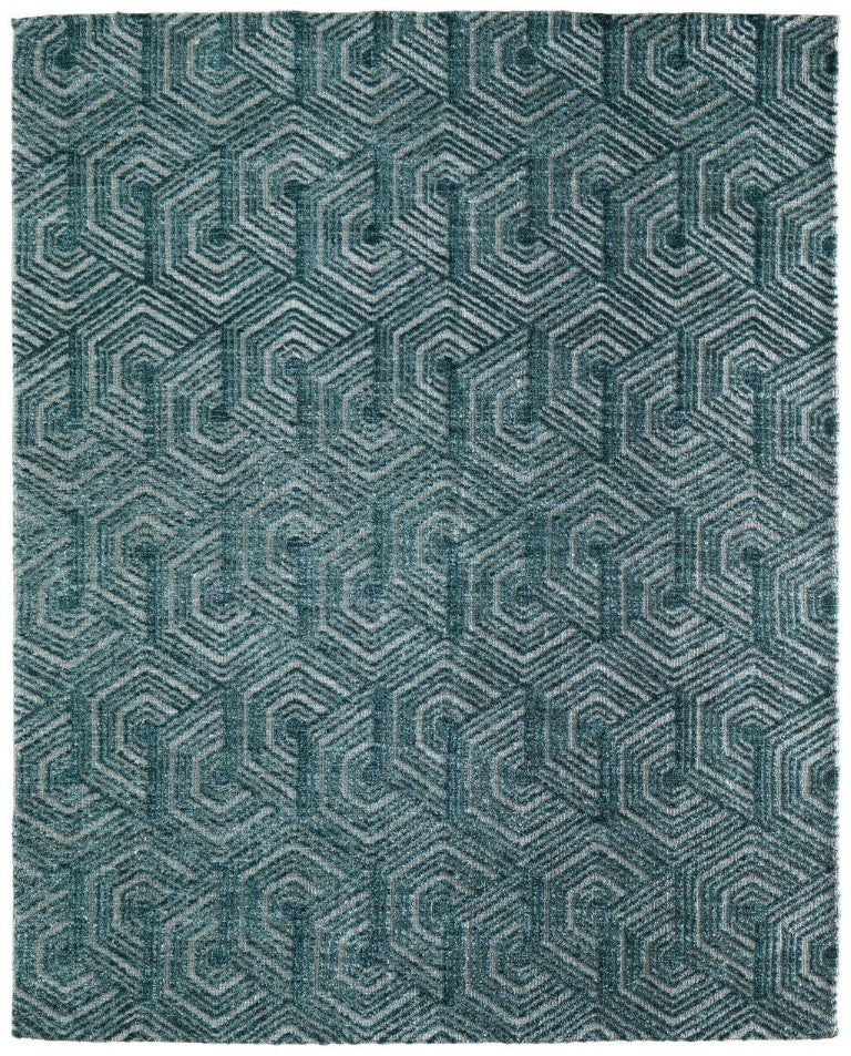 HomeRoots 5 X 8 Geometric Polyester Area Rug Power Loomed Blue Ivory for Living Rooms 722096