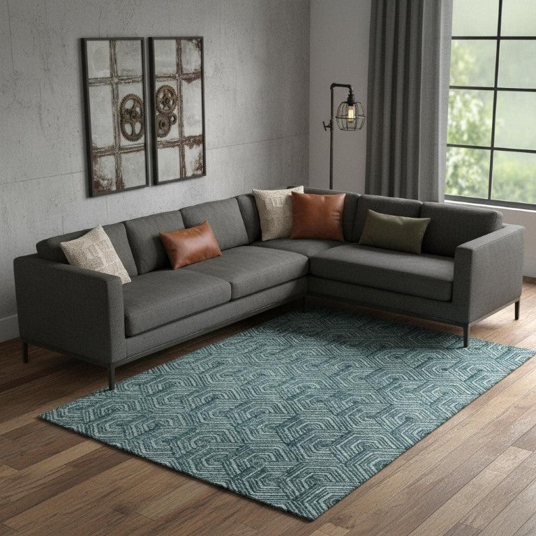 8 X 10 Geometric Polyester Area Rug in Blue Ivory for Living and Dining Rooms