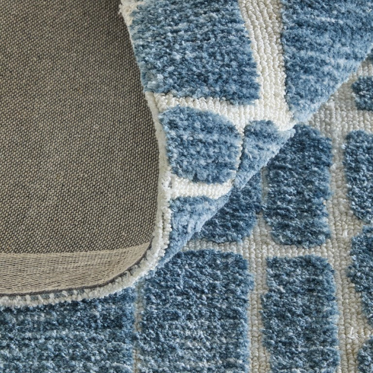 8 X 10 Abstract Polyester Area Rug in Blue Ivory Power Loomed for Living Rooms
