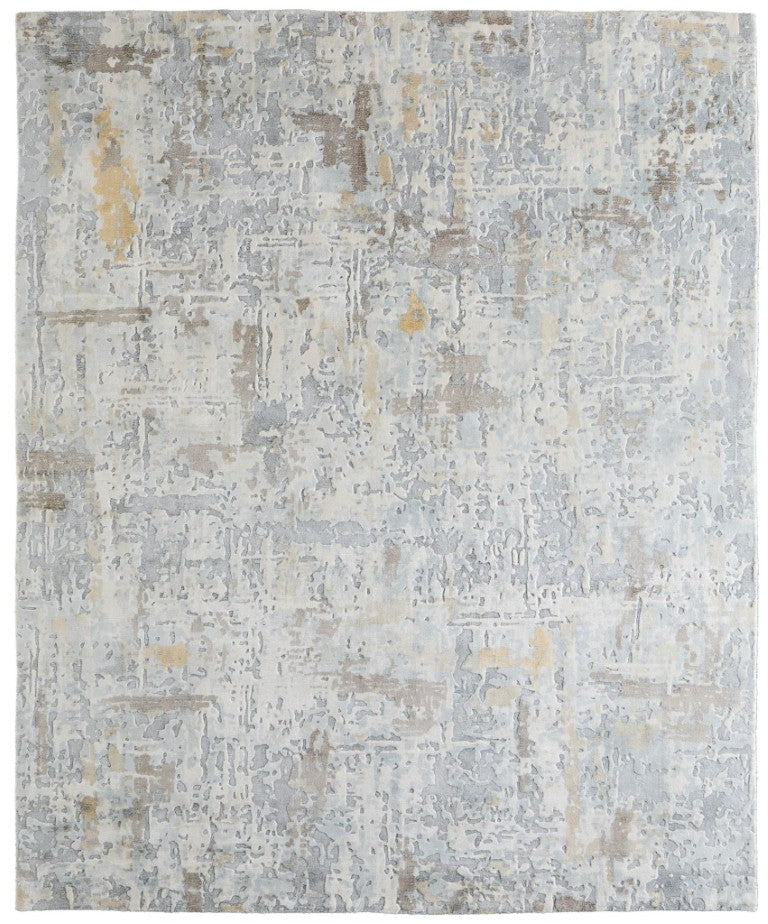 9 X 12 Hand Woven Wool Blend Abstract Area Rug in Blue Ivory for Living Room