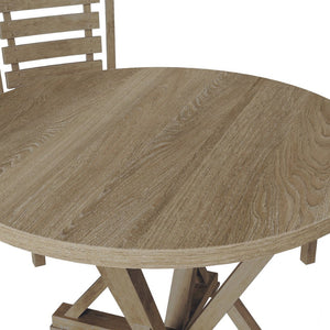 English Elm [5-Piece] Rustic Round Dining Table Set With Upholstered Chairs - Solid Wood, Farmhouse Charm & Comfort W2537S00001-GIGA