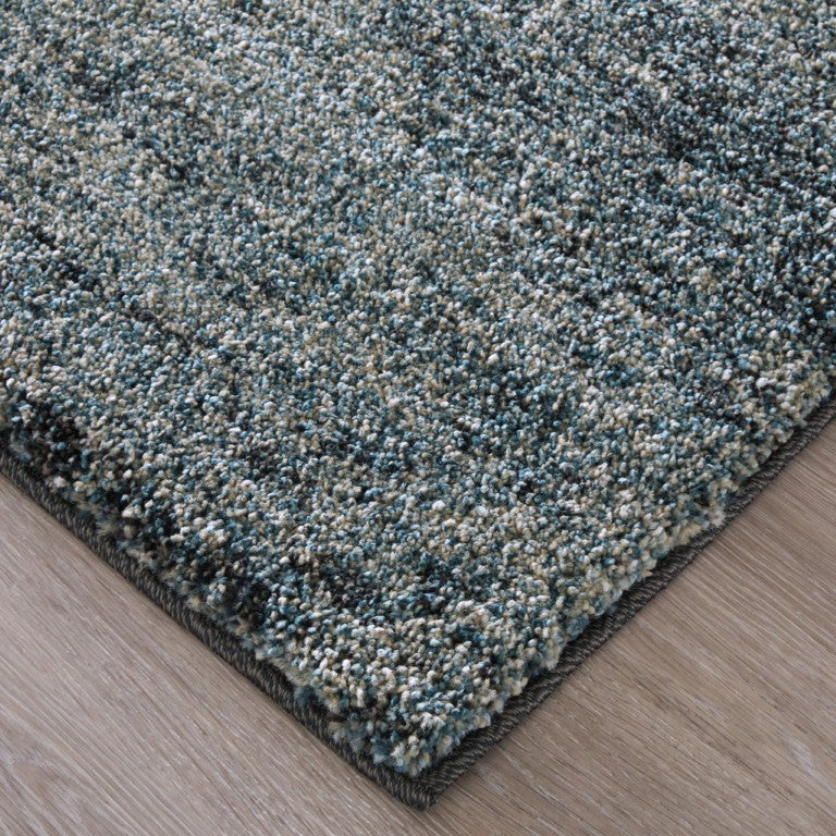 7 Blue Ivory Abstract Polypropylene High Pile Rug for Bohemian Coastal Living Spaces